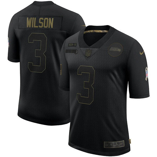 Men's Seattle Seahawks #3 Russell Wilson Black NFL 2020 Salute To Service Limited Stitched Jersey